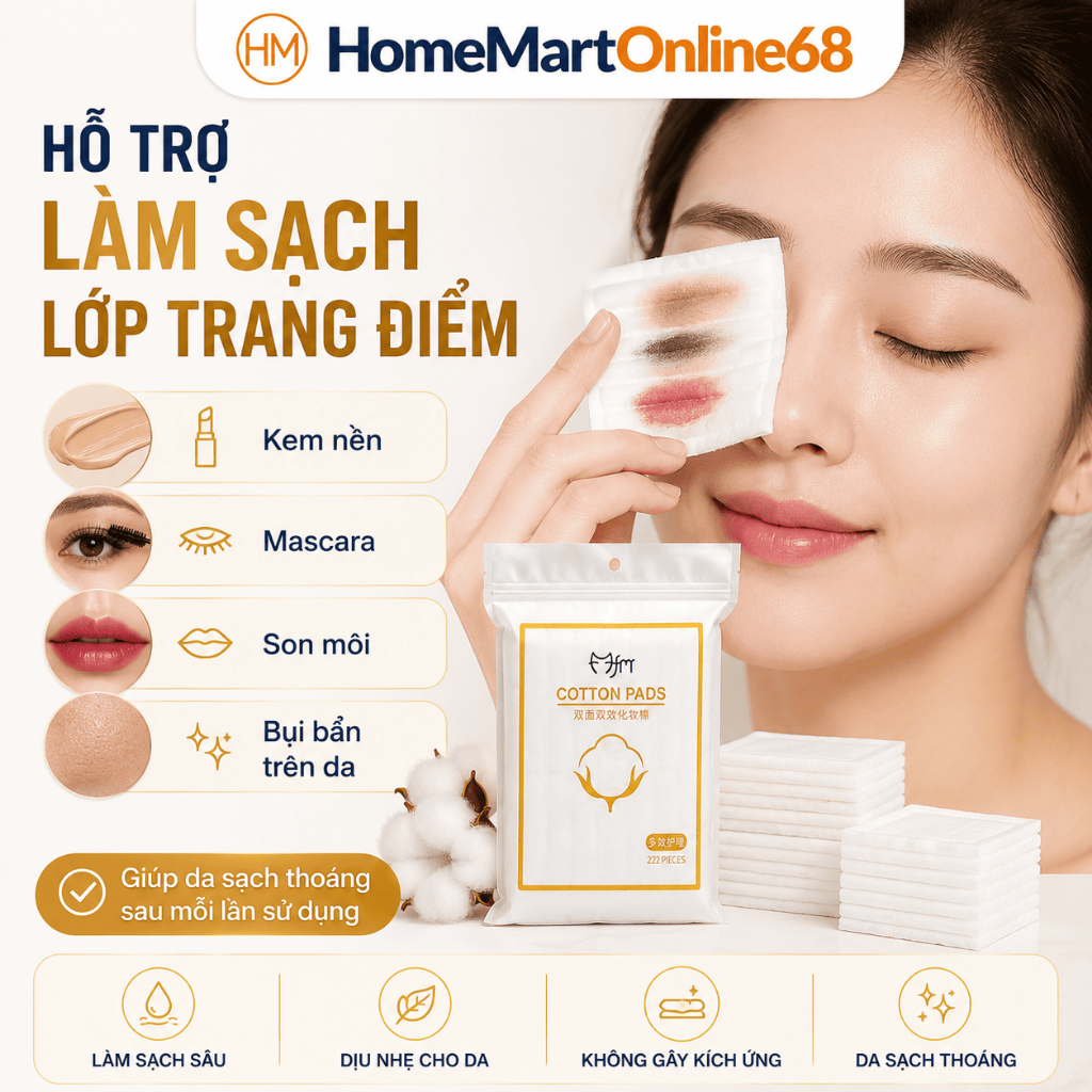 Bông tẩy trang 222 miếng 3 lớp Cotton Pads HM68