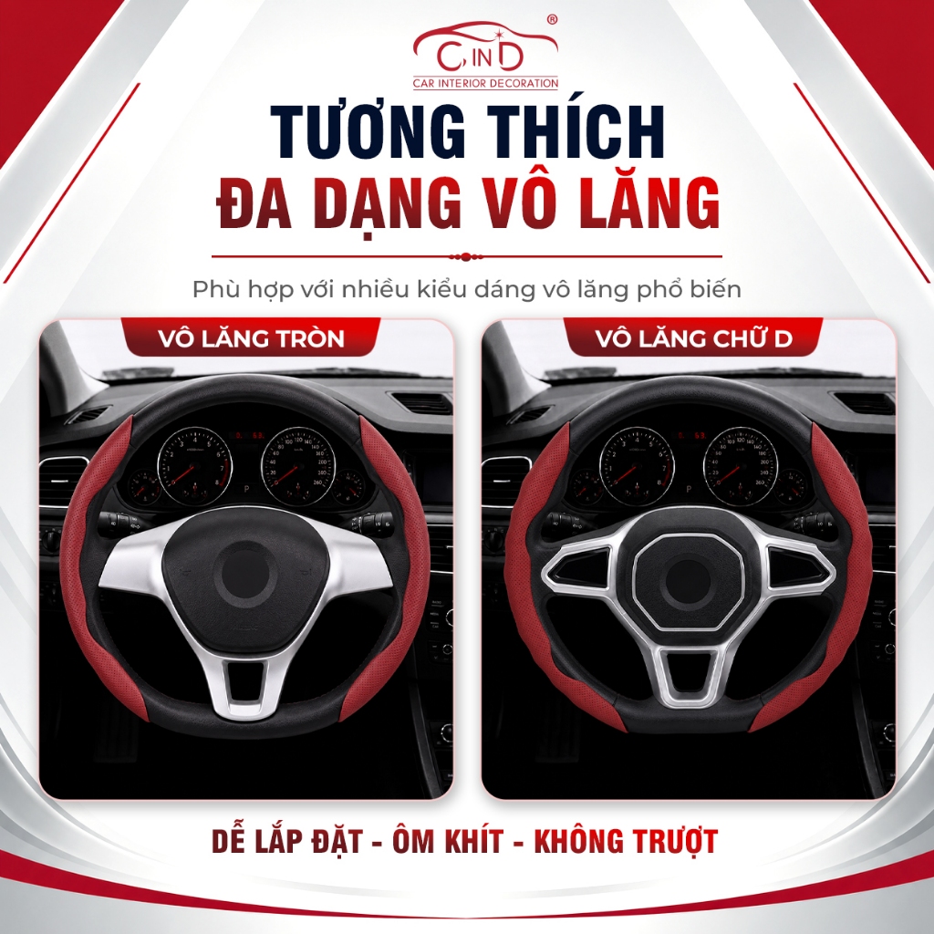 Miếng Ốp Bọc Vô Lăng Ô Tô CIND Da Nappa Cao Cấp Mỏng Nhẹ Chống Trượt Đa Dạng Màu Sắc Phù Hợp Nhiều Dòng Xe Ô Tô Xe Hơi