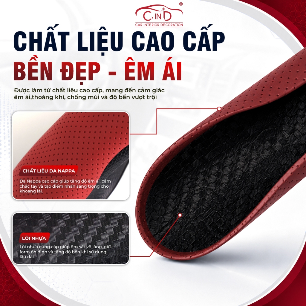 Miếng Ốp Bọc Vô Lăng Ô Tô CIND Da Nappa Cao Cấp Mỏng Nhẹ Chống Trượt Đa Dạng Màu Sắc Phù Hợp Nhiều Dòng Xe Ô Tô Xe Hơi
