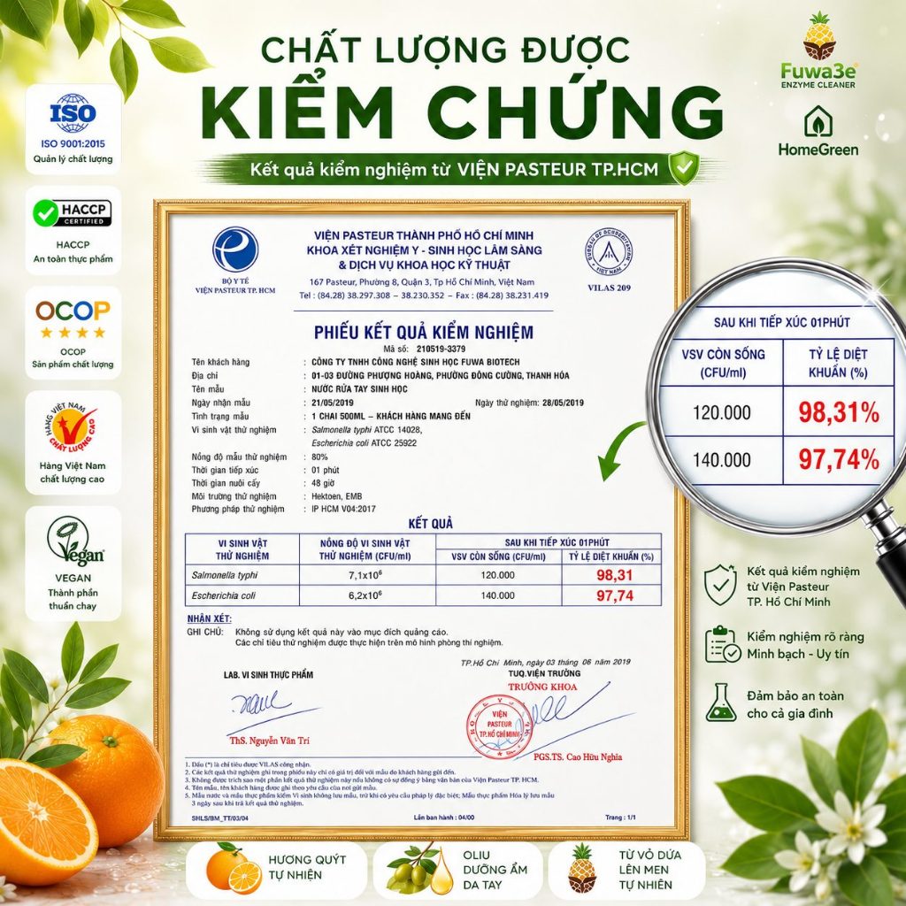 Nước rửa tay hữu cơ Fuwa3e tinh dầu quýt từ chế phẩm Enzyme sinh học an toàn cho mọi loại da 3.8l