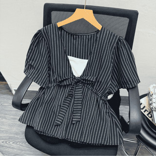 Áo Kiểu Cổ V Kẻ Sọc , Có Dây Nơ Thắt Eo Tôn Dáng , Dễ Mặc Dễ Phối Đồ Dành Cho Nàng Chuppy (58-92kg) A360