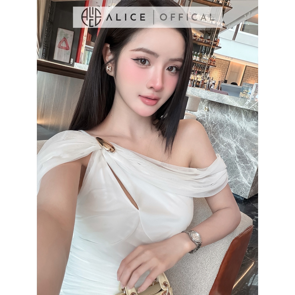 Váy Dự Tiệc Dáng Maxi Cao Cấp Alice, Đầm Dài Chất Lưới Trễ Vai Đính Tag Đá T554