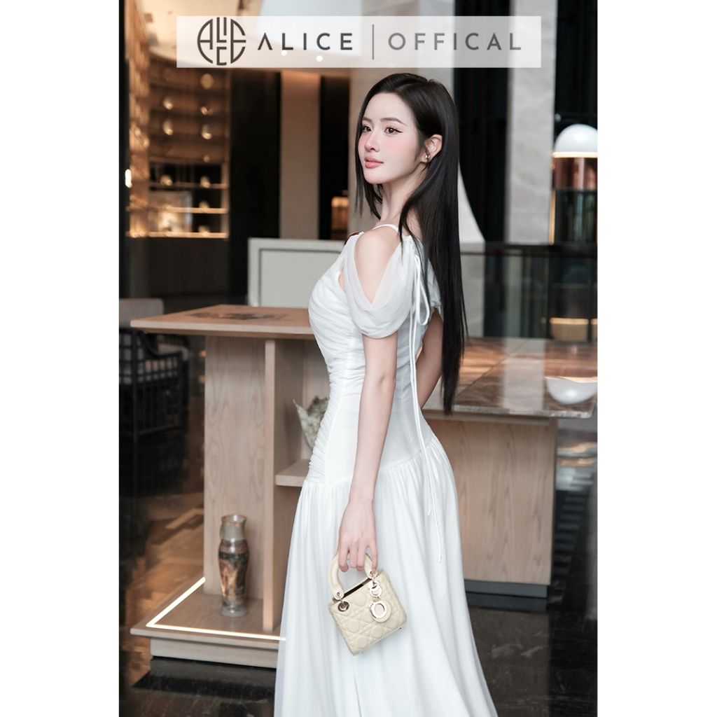Váy Dự Tiệc Dáng Maxi Cao Cấp Alice, Đầm Dài Chất Lưới Trễ Vai Đính Tag Đá T554