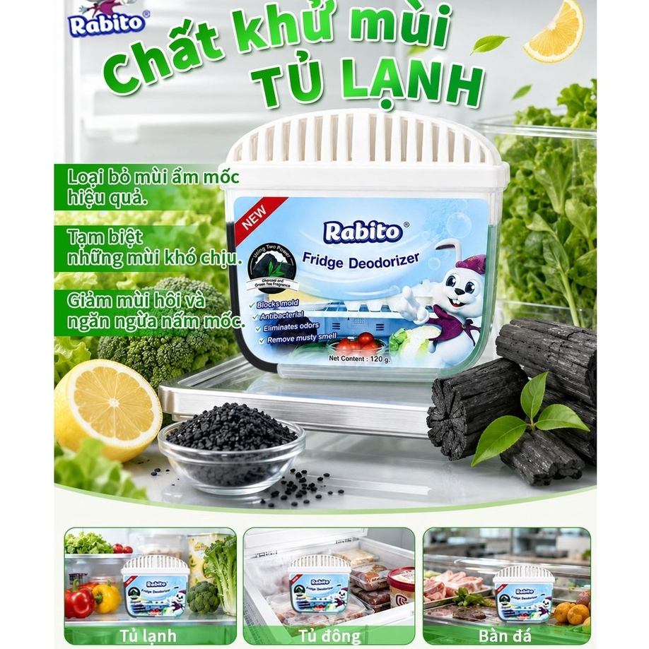 Hộp Khử Mùi Tủ Lạnh Rabito than hoạt tính  Giúp giảm mùi ẩm mốc, giữ cho bên trong tủ lạnh luôn có mùi thơm mát