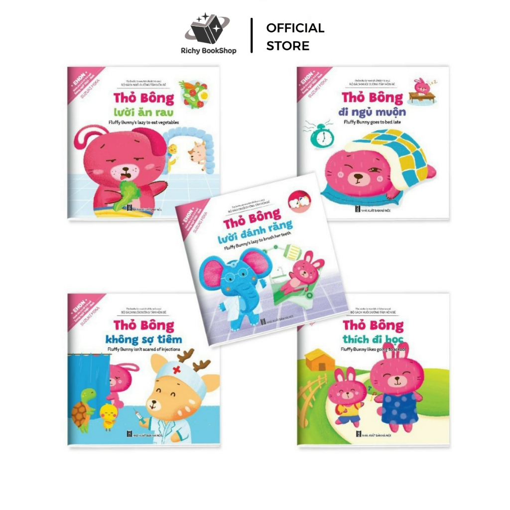 Sách - Bộ Ehon Kĩ năng sống Thỏ Bông Song Ngữ Việt Anh có File quét mã QR (Bộ 5 cuốn)