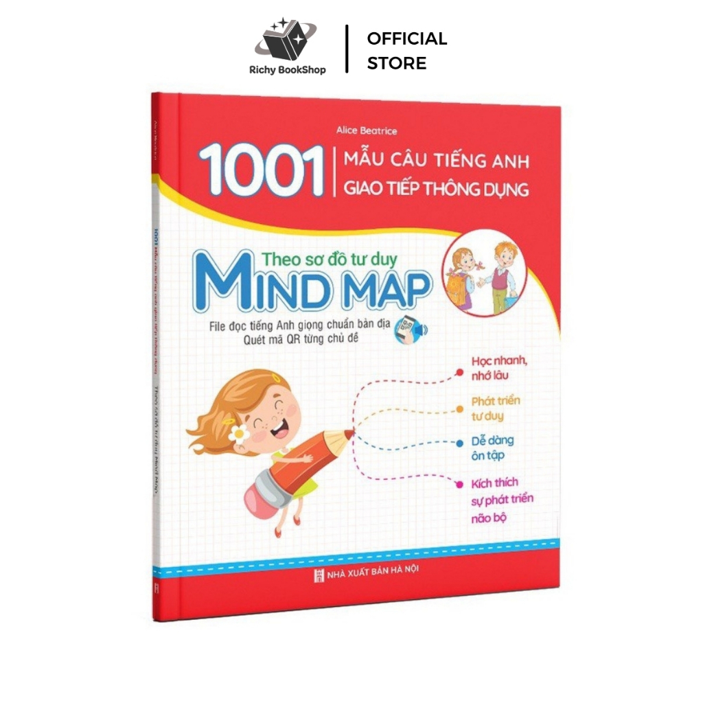 Sách - 1001 Mẫu Câu Tiếng Anh Giao Tiếp Thông Dụng Cho Bé - Theo Sơ Đồ Tư Duy Mind Map (Quét QR Lấy File Nghe)