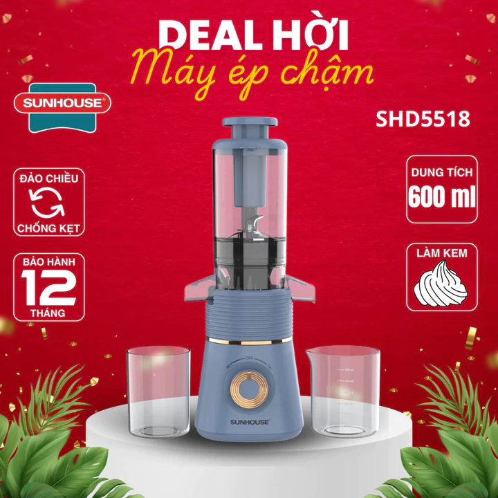 [CHÍNH HÃNG] Máy ép chậm SUNHOUSE SHD5518 | Công suất 150W | Công nghệ lưới lọc PUREMAX | Ép kiệt bã