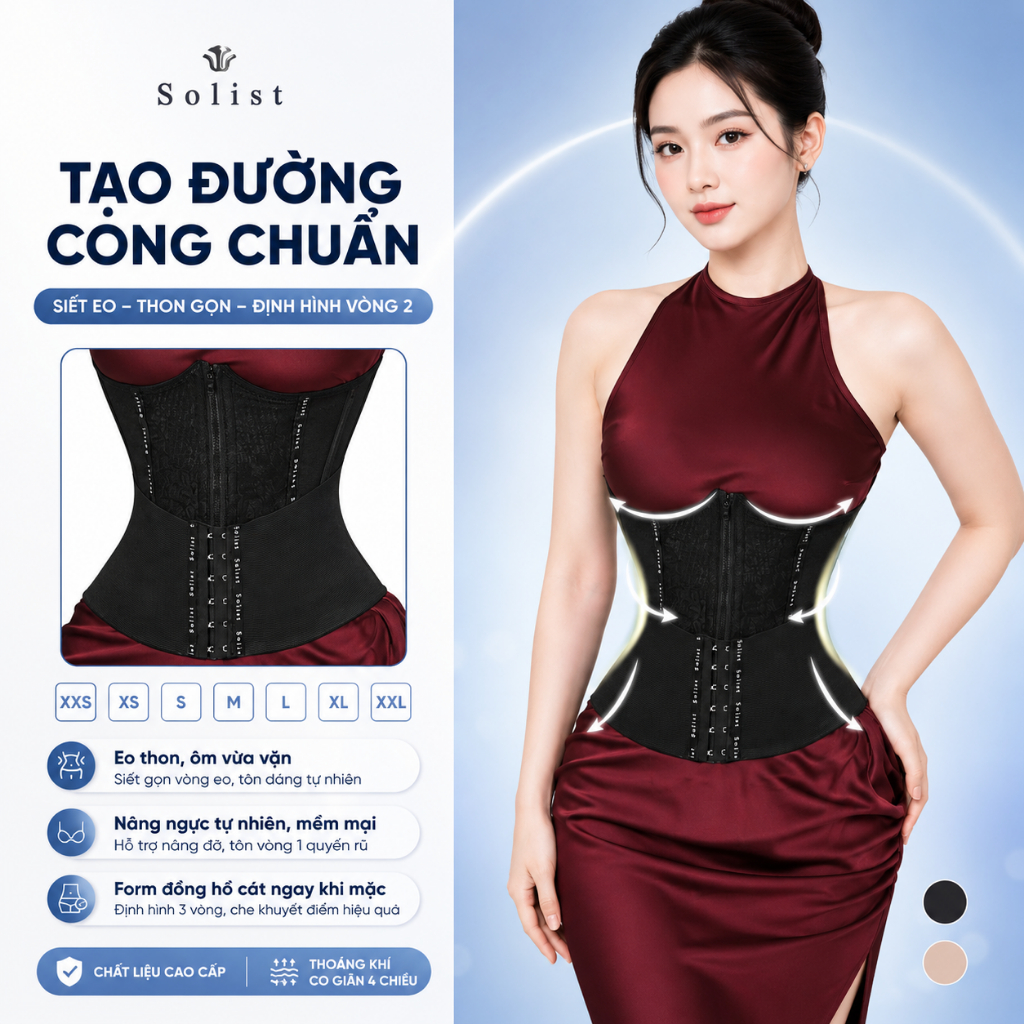 Đai Nịt Bụng Latex, Gen Nịt Bụng Solist G!ả.m Mỡ Tàng Hình Co Dãn 4 Chiều Su Đúc Chống Cuộn Mặc Váy Không Lộ Viền