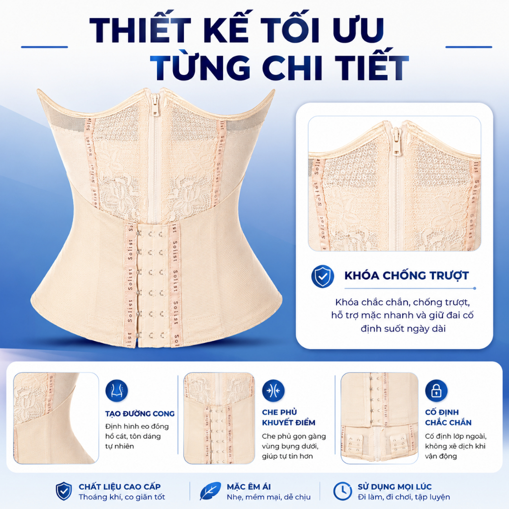 Đai Nịt Bụng Latex, Gen Nịt Bụng Solist G!ả.m Mỡ Tàng Hình Co Dãn 4 Chiều Su Đúc Chống Cuộn Mặc Váy Không Lộ Viền