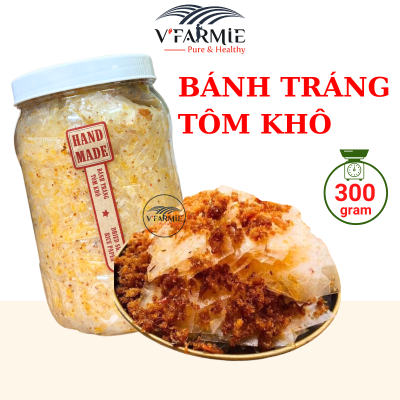Bánh tráng tôm khô cháy tỏi hũ 300g mềm ngon