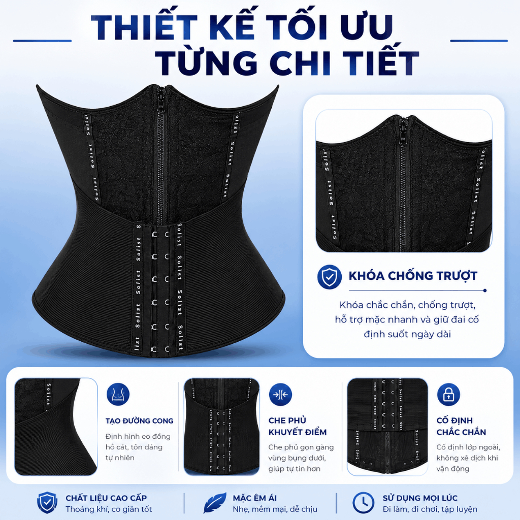 Đai Nịt Bụng Latex Tàng Hình Chống Cuộn Solist - Gen Định Hình Siết Eo G!ả.m Mỡ Sau Sinh Không Lộ Viền [Hạ Size Trọn Đời