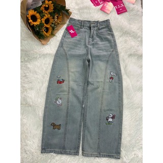 Quần Jeans Nữ Ống Suông Ống Bí - Dài 95cm - 105cm - Lưng cao,Thêu Hoạ Tiết Phong Cách Trẻ Trung