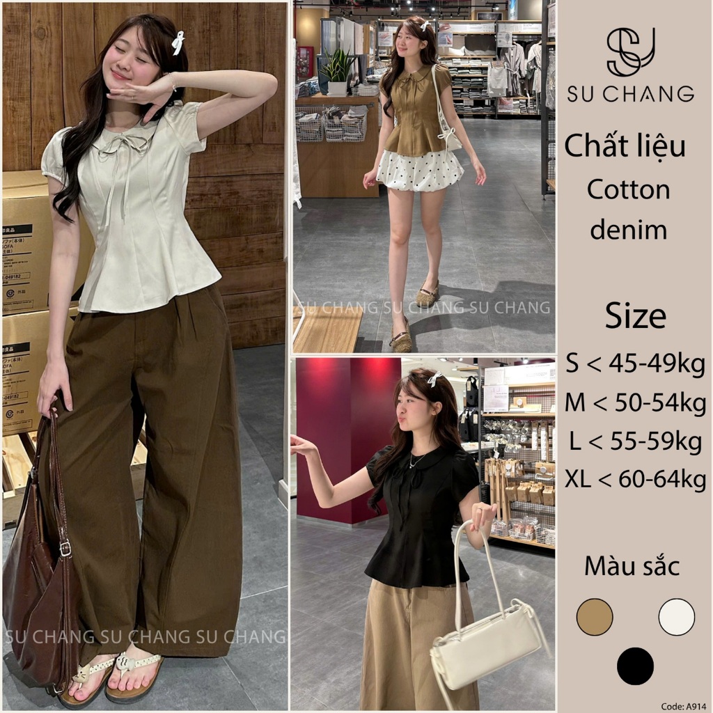Áo Kiểu Cổ Sen Phối Dây Nơ Tay Bo A914 Su Chang Thời Trang Nữ