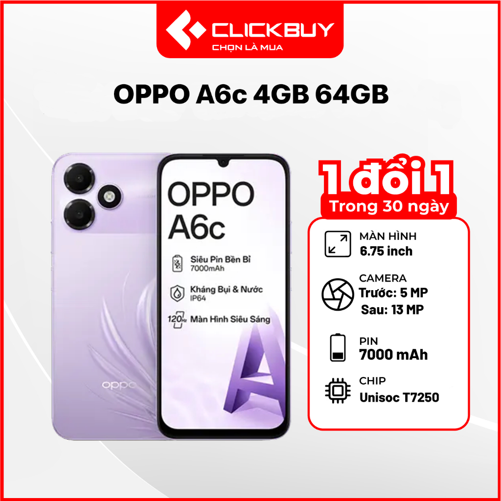 Điện Thoại OPPO A6c RAM 4GB Bộ Nhớ 64GB Pin 7000mAh Màn 120Hz Chính Hãng