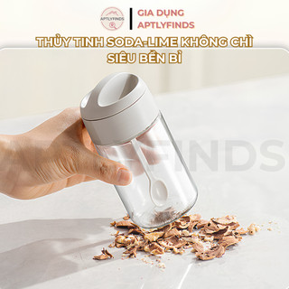 Hũ Đựng Gia Vị Thủy Tinh Kèm Thìa Nhà Bếp APTLYFINDS Chống Ẩm, Muỗng Liền Nắp, 250ml