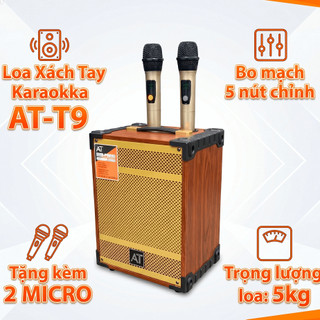 Loa Bluetooth Karaoka At-T9 + T8  Bass 20cm, Bo Mạch 5 Nút Chỉnh Được Bass Treble Micro, Mic Chống Hú