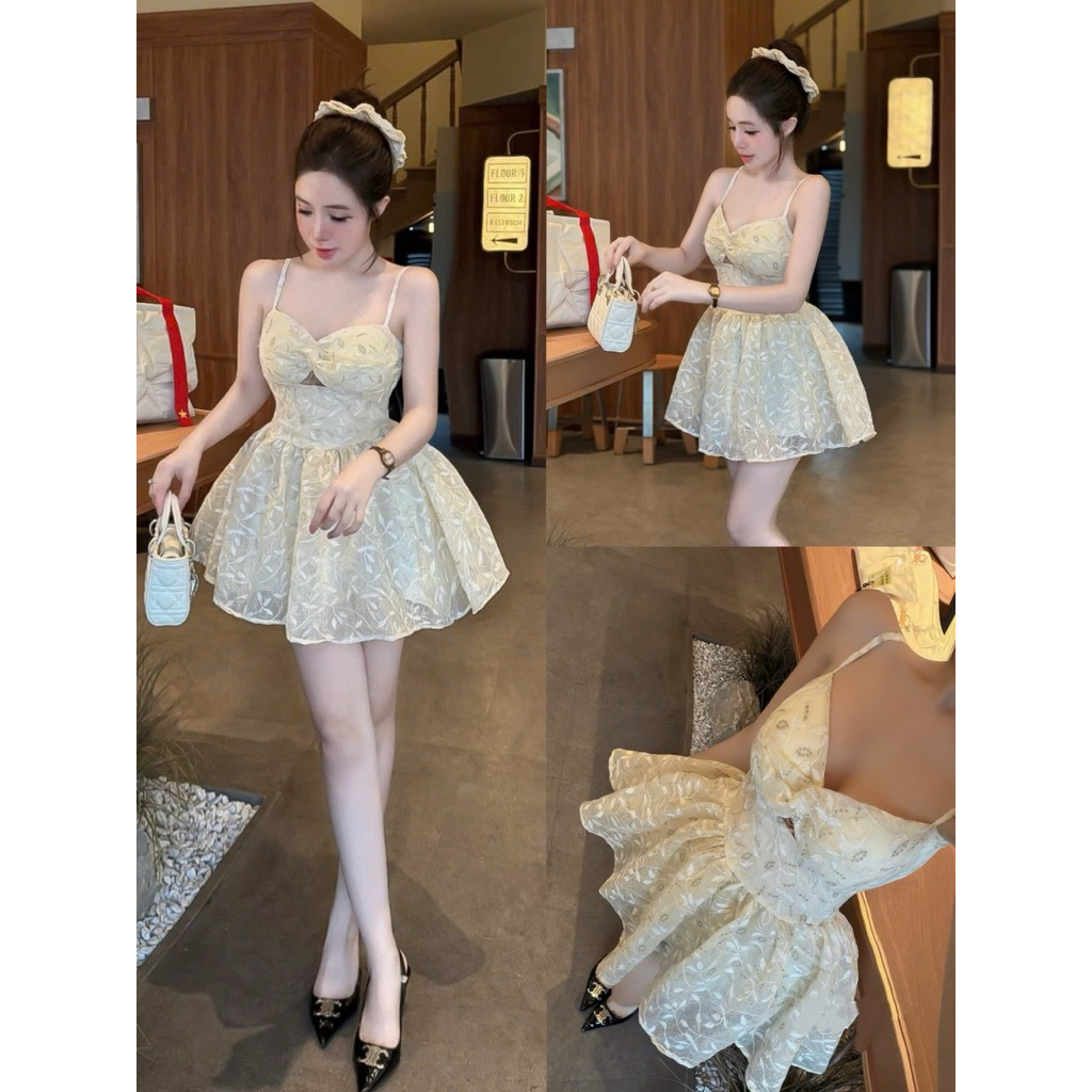 Váy ren lá 2 dây chân xoè bồng dạo phố xinh xỉu