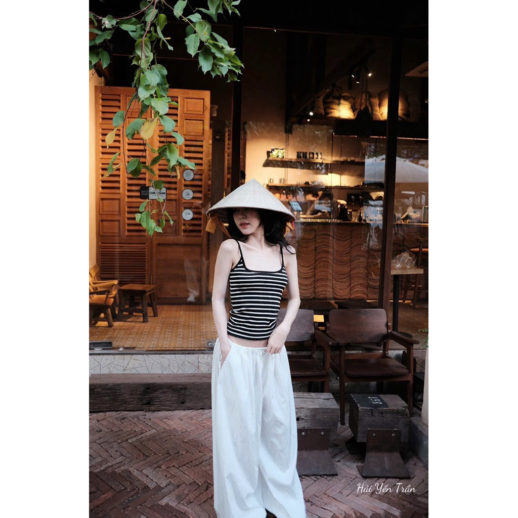 Set áo 2 dây mix quần suông gió cá tính