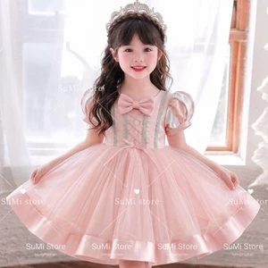 Đầm công chúa dự tiệc màu hồng đan dây dễ thương cho bé gái