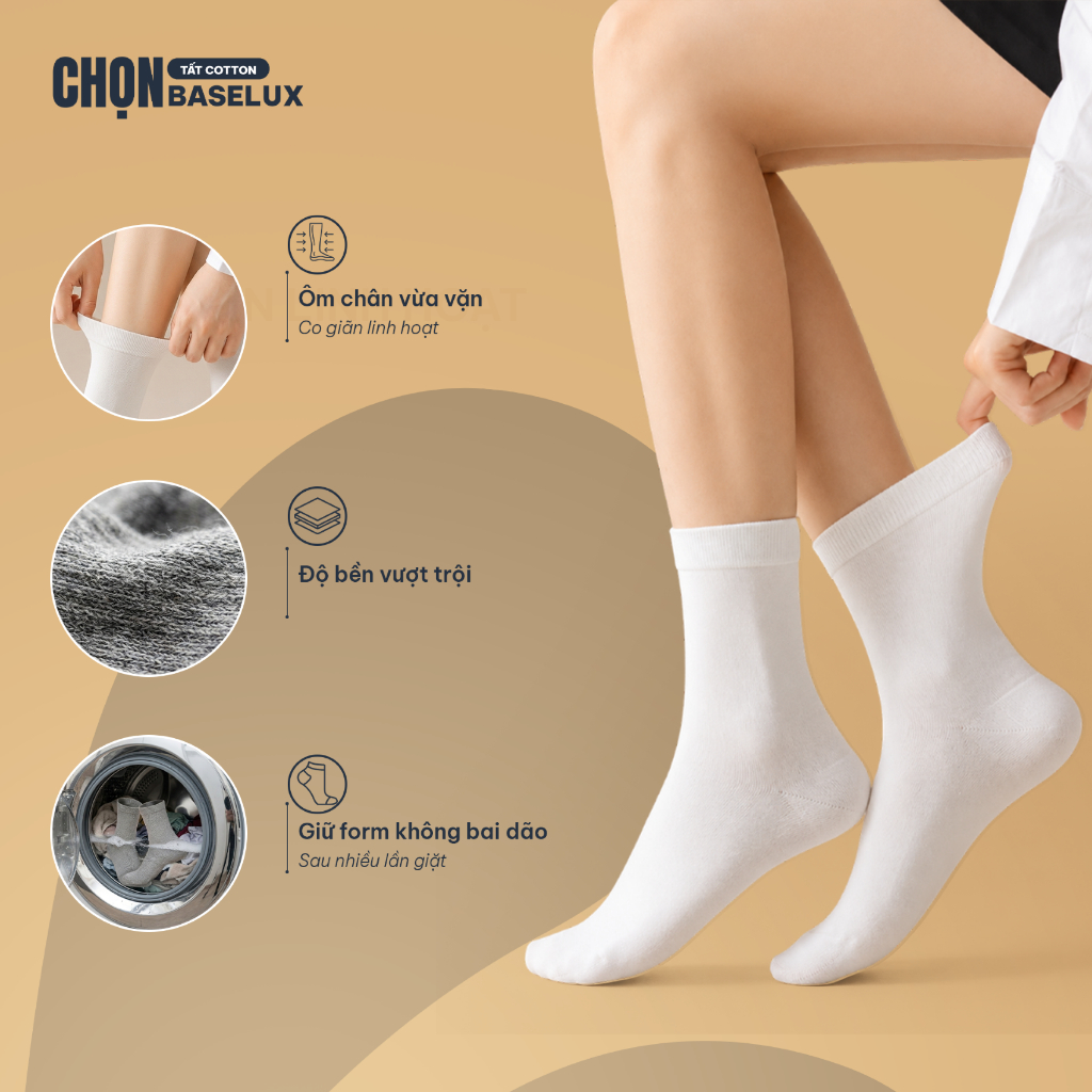Tất nữ BaseLux tất chân nữ cotton siêu thoáng khí, vớ nữ kiểu dáng trơn dễ phối đồ, vớ chân nữ kháng khuẩn tự nhiên