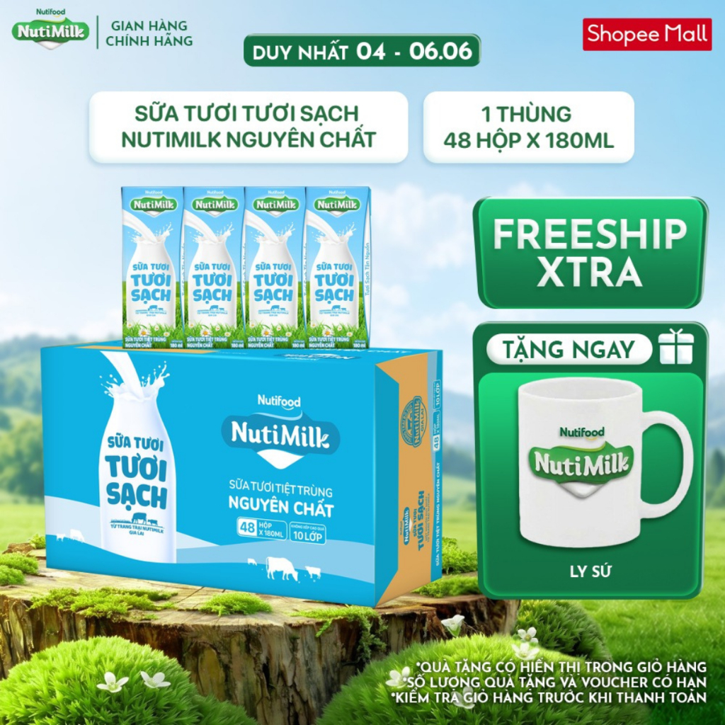Thùng 48 Hộp Sữa Tươi Tươi Sạch NutiMilk 180ml