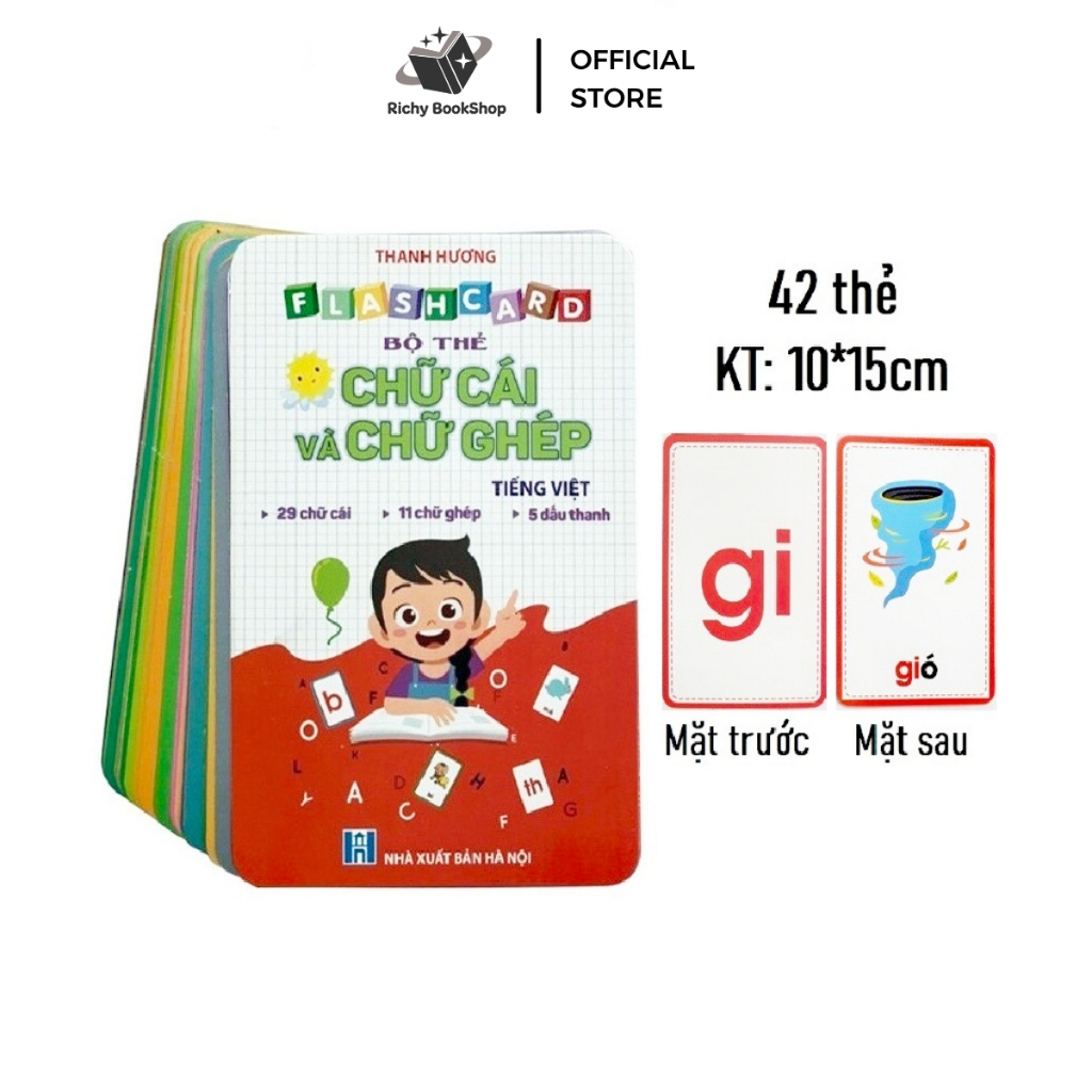 Bộ thẻ flashcard Chữ cái và chữ ghép cho bé học tiếng việt (khổ lớn 10x15cm)