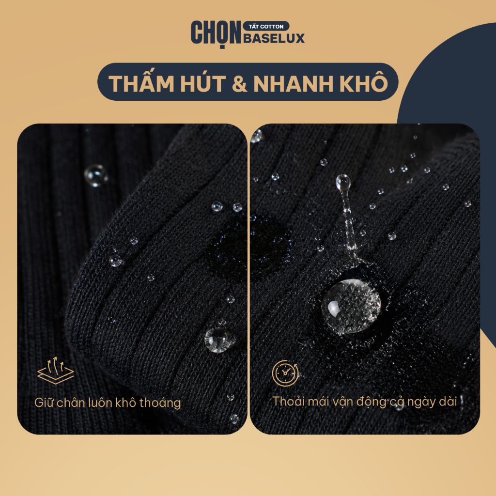 Tất  đen dài BaseLux tất công sở siêu thoáng khí, giữ chân khô ráo, Tất nam đi giày tây kháng khuẩn khử mùi hiệu quả