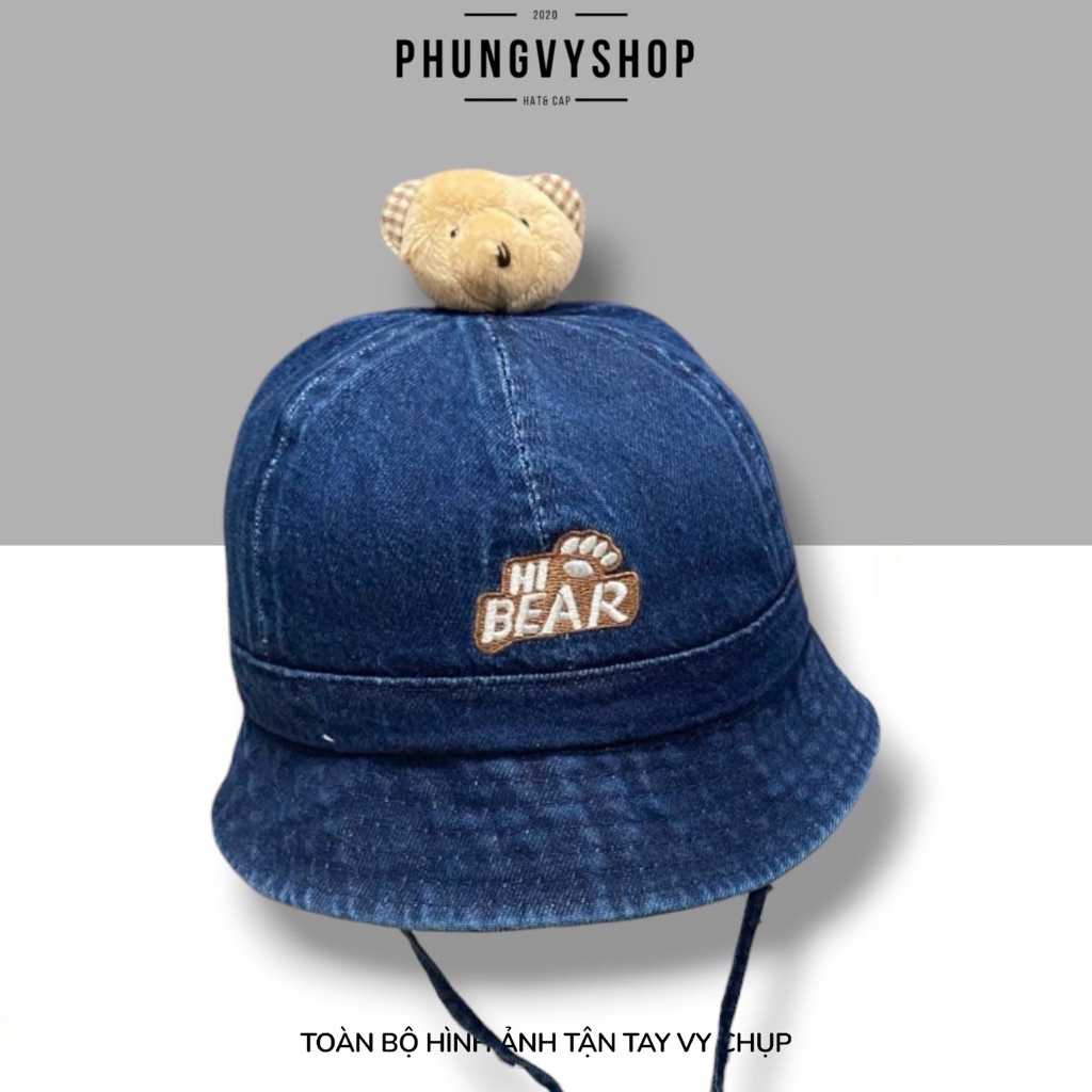 Bé 3-6 Tuổi / Mũ nón denim jean trẻ em trai gái bucket tai bèo vành lưỡi trai phungvyshop / Bo Kết Trung GẤU HI BEAR np/