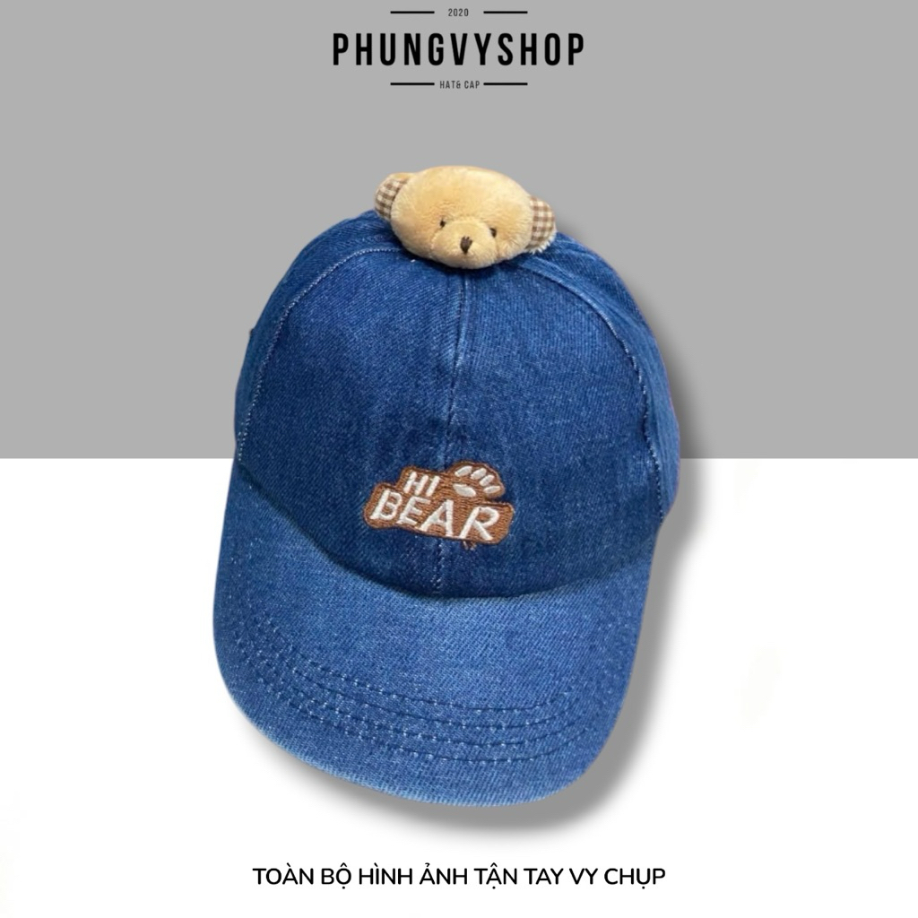 Bé 3-6 Tuổi / Mũ nón denim jean trẻ em trai gái bucket tai bèo vành lưỡi trai phungvyshop / Bo Kết Trung GẤU HI BEAR np/