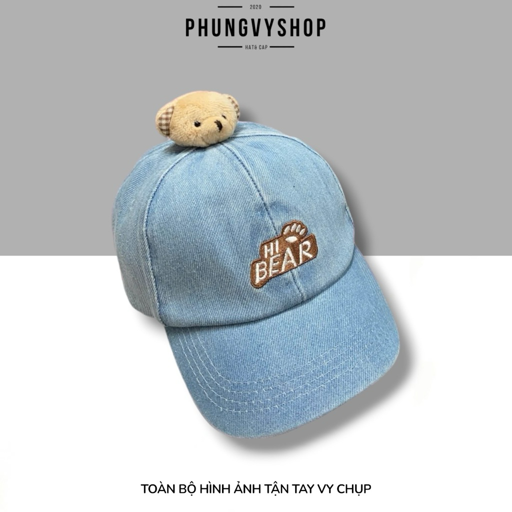 Bé 3-6 Tuổi / Mũ nón denim jean trẻ em trai gái bucket tai bèo vành lưỡi trai phungvyshop / Bo Kết Trung GẤU HI BEAR np/