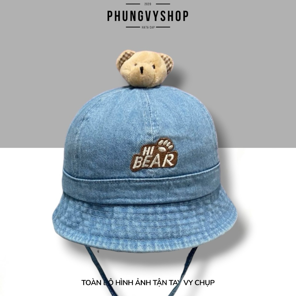 Bé 3-6 Tuổi / Mũ nón denim jean trẻ em trai gái bucket tai bèo vành lưỡi trai phungvyshop / Bo Kết Trung GẤU HI BEAR np/
