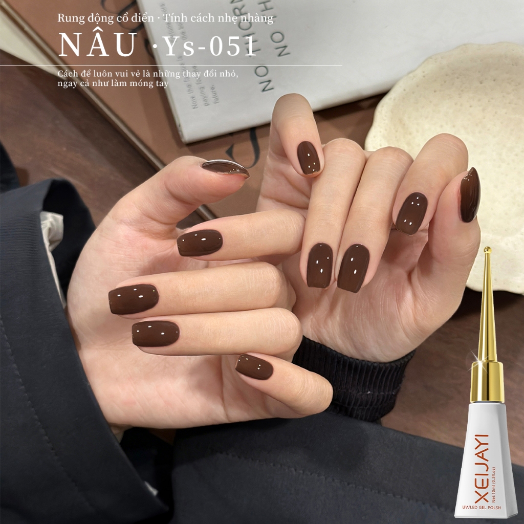 XEIJAYI 10ml - Sơn móng tay dạng gel màu nâu sô cô la, bền màu và thời trang, thích hợp sử dụng tại salon.