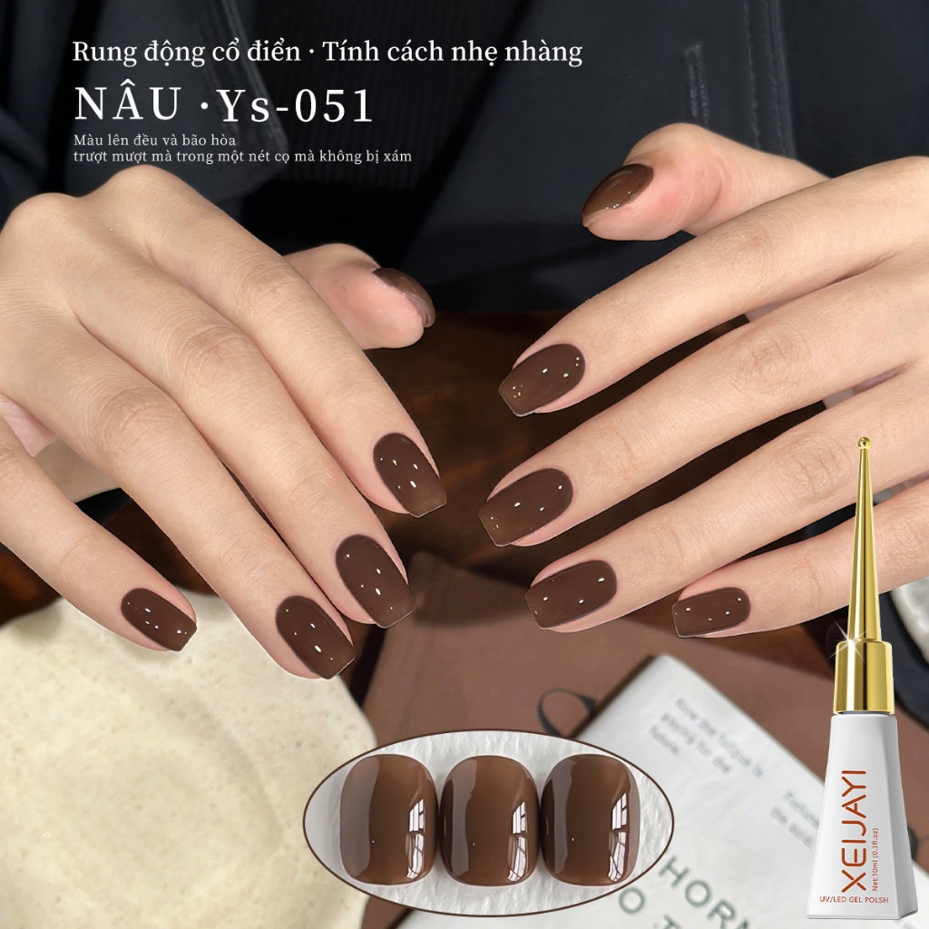 XEIJAYI 10ml - Sơn móng tay dạng gel màu nâu sô cô la, bền màu và thời trang, thích hợp sử dụng tại salon.
