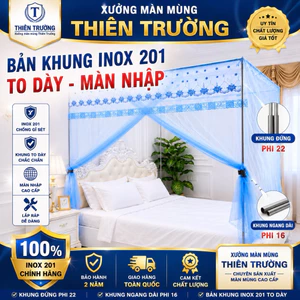 Trọn bộ màn+khung inox 201 không khoan tường cửa vén. Ống đứng phi 22,ống ngang phi 16