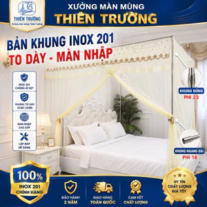 Trọn bộ màn + khung inox không khoan tường cao cấp thiên trường. Vải tuyn lạnh nhập đủ màu