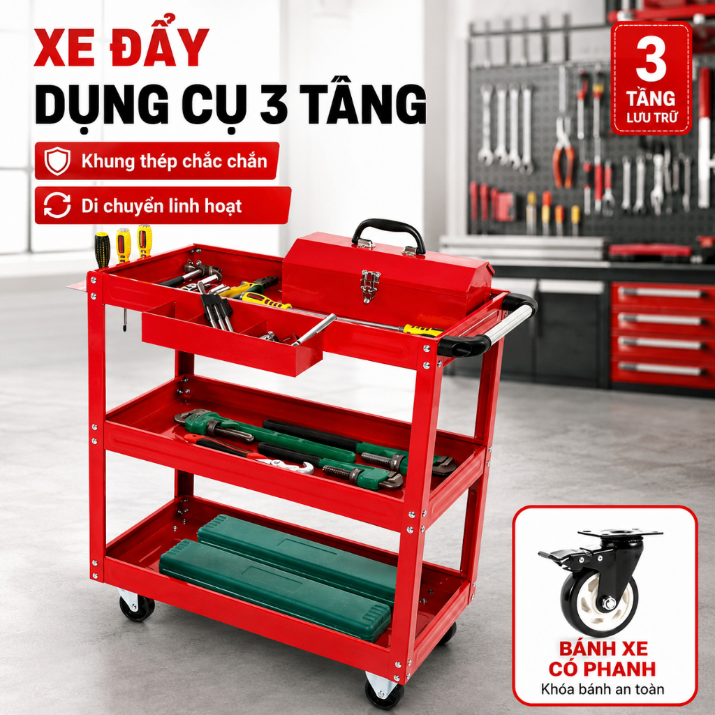 Xe đẩy hàng Xe đẩy 3 tầng chịu lực 200kg năng đựng đồ spa salon và gia đình di chuyển tiện lợi