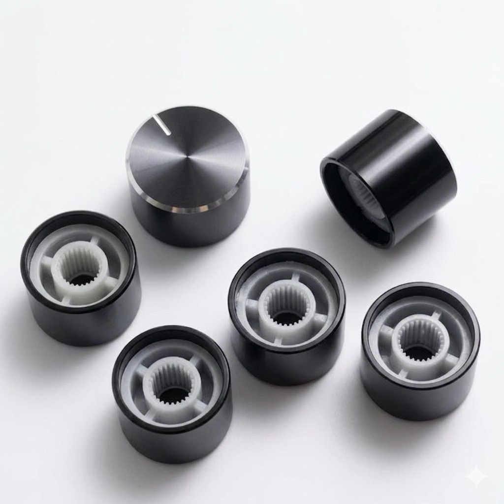 Núm vặn chiết áp nhôm phay đen cao cấp - Đường kính 16mm, chiều cao 13mm, dùng cho Amply/Loa/Thiết bị âm thanh