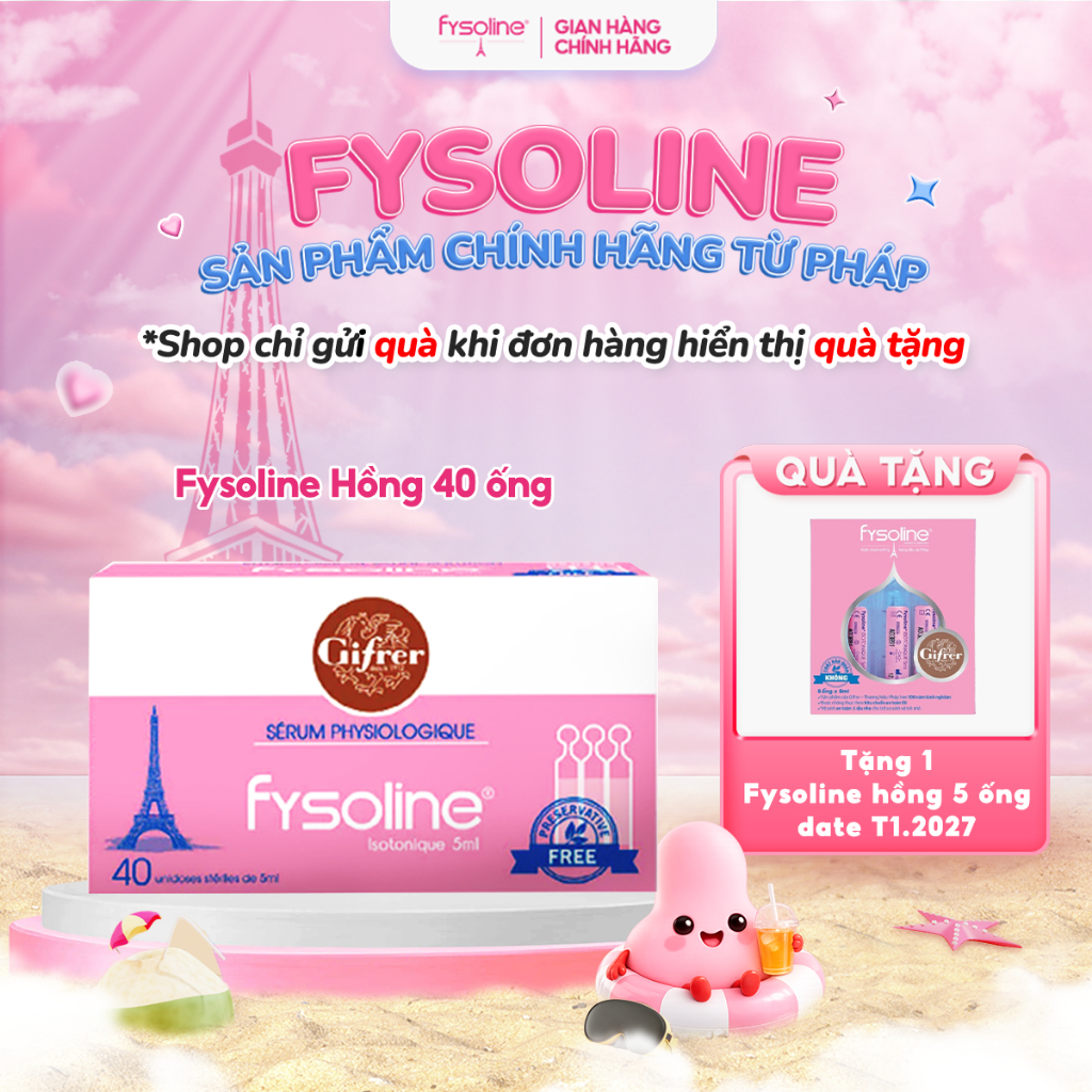 (Date T5.2027) Fysoline - Nước muối sinh lý Pháp - Vệ sinh mắt, mũi, miệng cho bé - Hộp 40 ống x 5ml