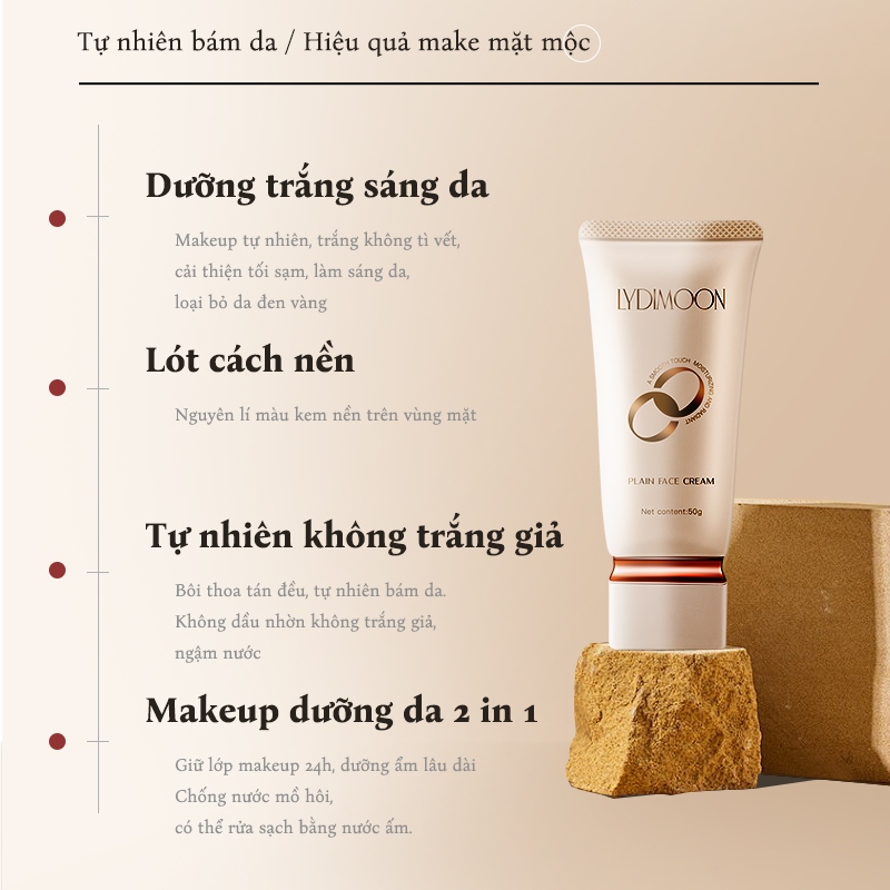 Kem Lười Nâng Tone LYDIMOON 50g, Che Khuyết Điểm, Dưỡng Ẩm, Làm Sáng Da, Đều Màu Da, Nâng Tone Tự Nhiên, Giữ Lớp Makeup