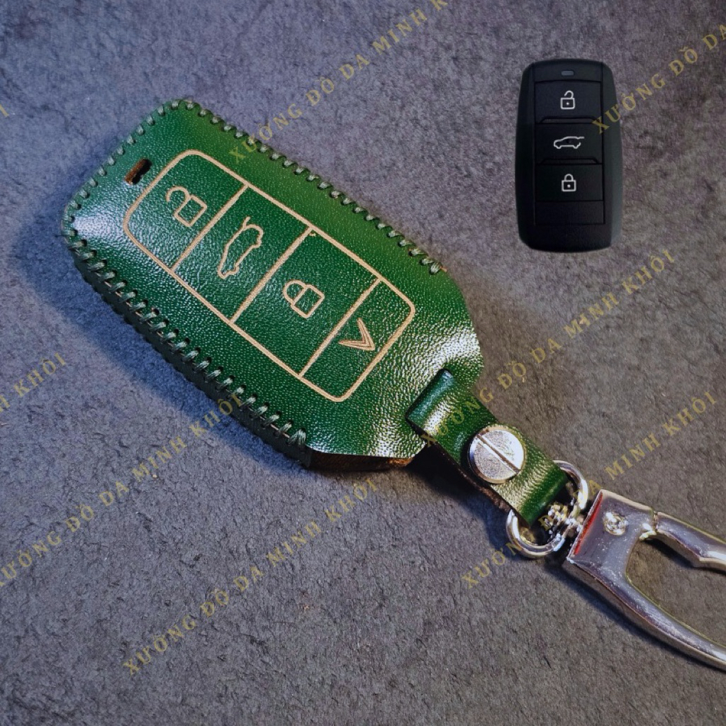 Bao da chìa khóa ô tô điện Vinfast VF5, Limo Green da thật 100%, bảo hành da 2 năm, khắc tên sddt chủ xe theo yêu cầu