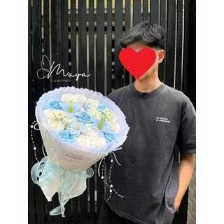 Bó hoa sáp thơm tone trắng mix xanh xinh xắn, làm quà tặng sinh nhật, valentine, 8/3,20/10,20/11, tốt nghiệp