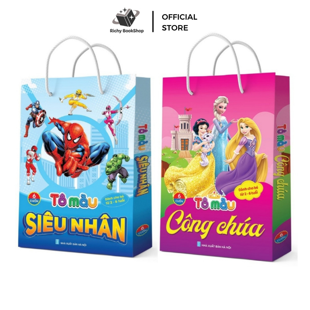 Sách - Tô màu Siêu Nhân, Tô màu Công Chúa Dành cho bé 2-6 tuổi (6 Cuốn)