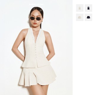[N6] Set Áo Elyra Lace Halter Pleat Skirt, Chất Vải Linen Thoải Mái, WSB158 SOME HOW STORE