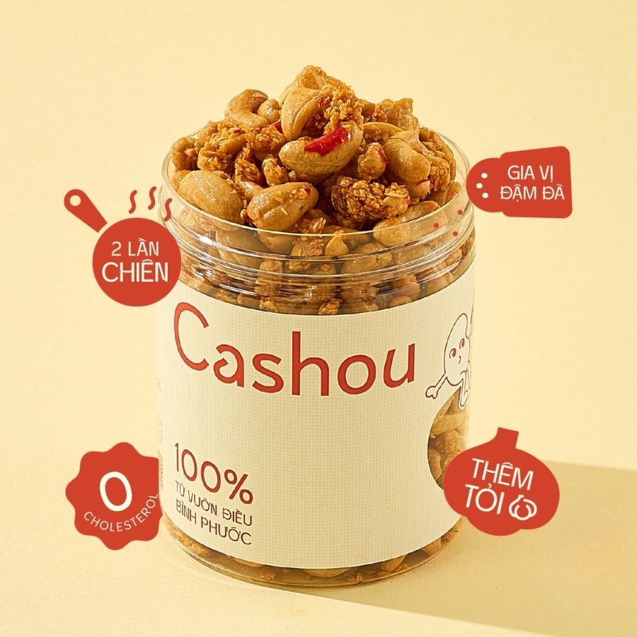 Hạt Điều Rang Hữu Cơ Tỏi Ớt Nguyên Hạt Cashou – Hạt Điều Bình Phước Giòn Bùi, Giàu Dinh Dưỡng