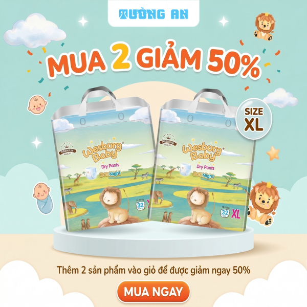 [MUA 2 GIẢM 50%] Tã Quần Trẻ Em WESBURG BABY Siêu Thấm Hút Thoáng Khí 360° Mềm Mại Ôm Khít Size XL x32 miếng (12-15kg)