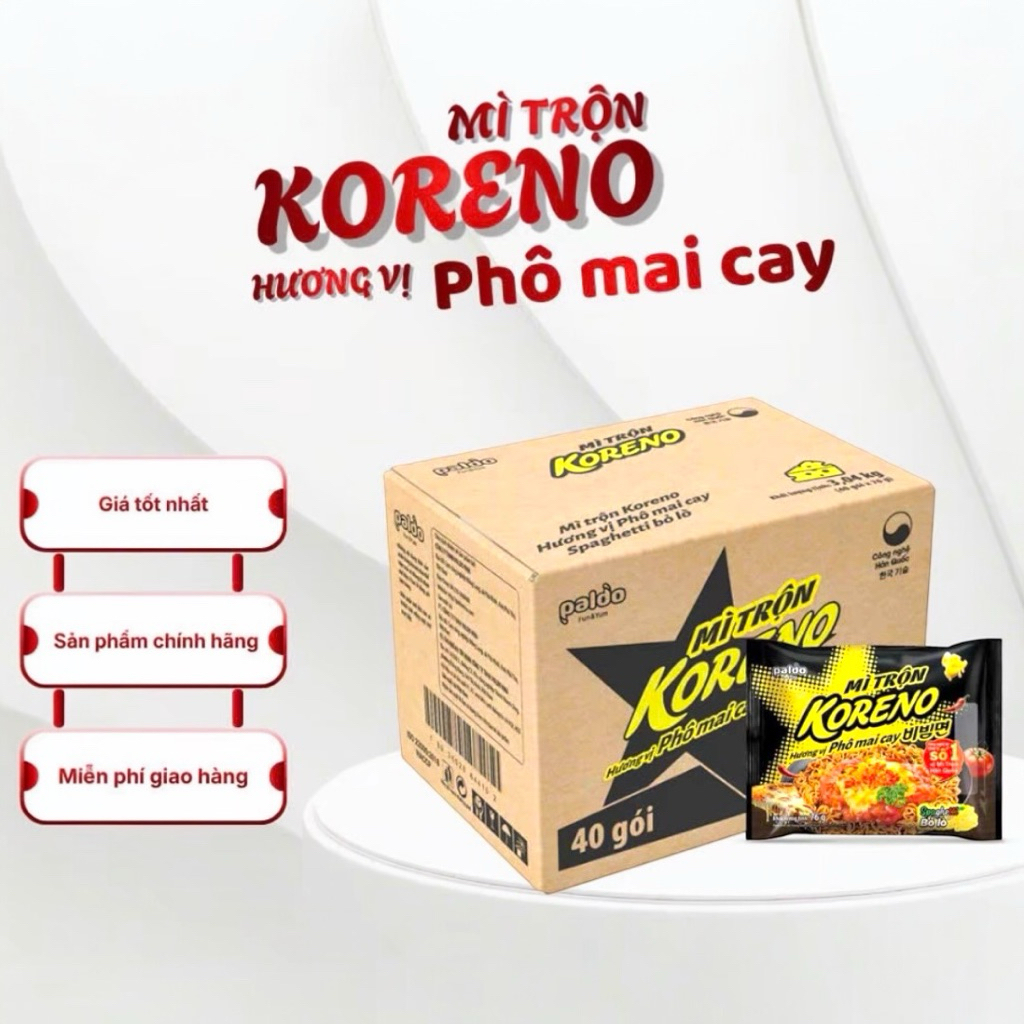 Thùng 40 Gói Mì Trộn Koreno Nhiều Vị Cay Hàn Quốc Date Mới Chính Hãng