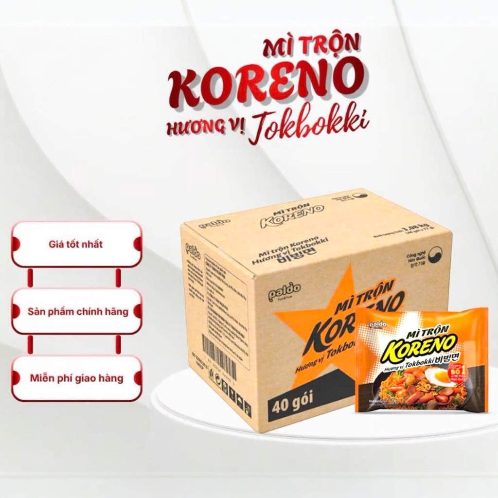 Thùng 40 Gói Mì Trộn Koreno Nhiều Vị Cay Hàn Quốc Date Mới Chính Hãng
