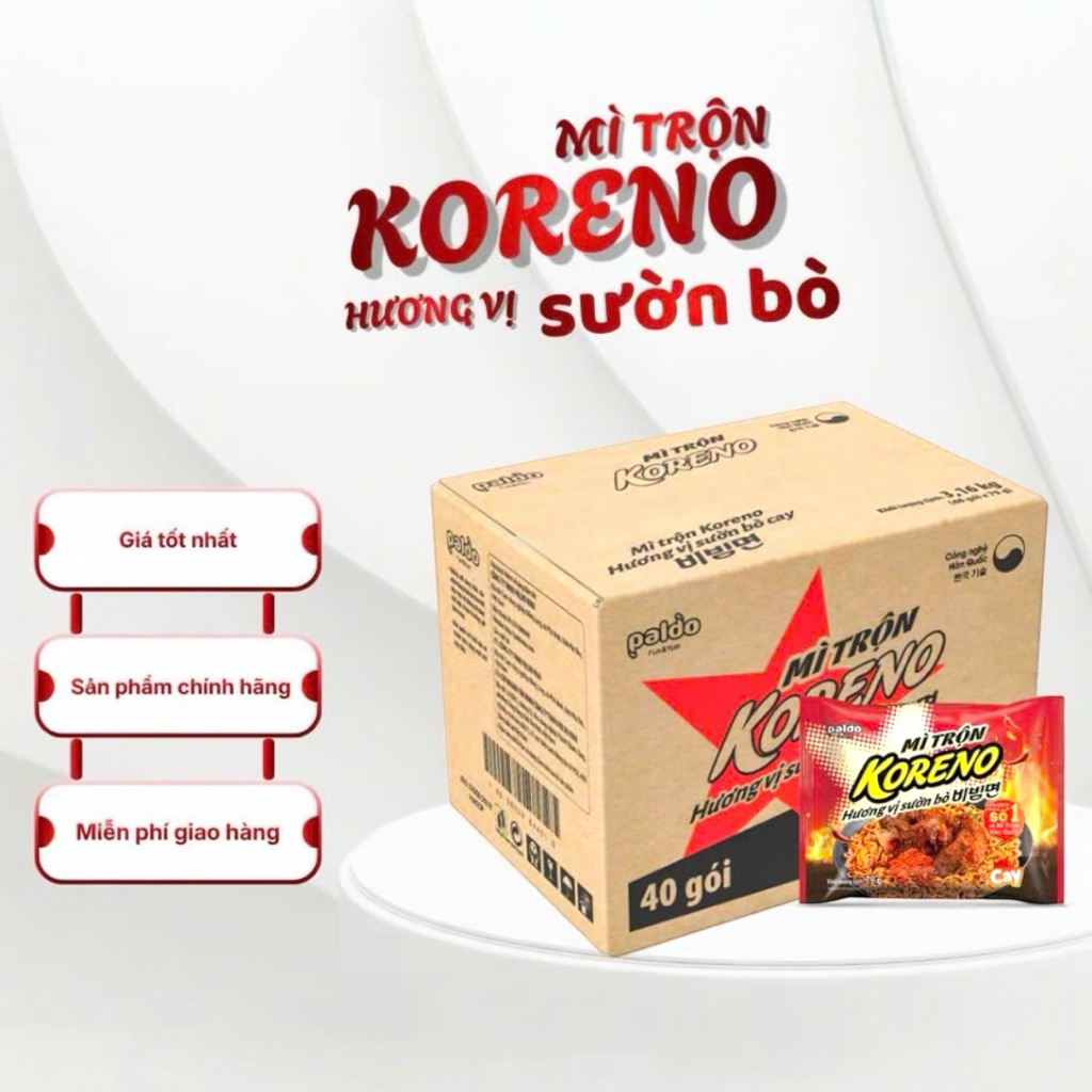 Thùng 40 Gói Mì Trộn Koreno Nhiều Vị Cay Hàn Quốc Date Mới Chính Hãng