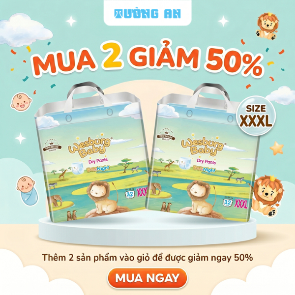 [MUA 2 GIẢM 50%] Tã Quần Trẻ Em WESBURG BABY Siêu Thấm Hút Thoáng Khí 360° Mềm Mại Ôm Khít Size XXXL x32 miếng (19-24kg)