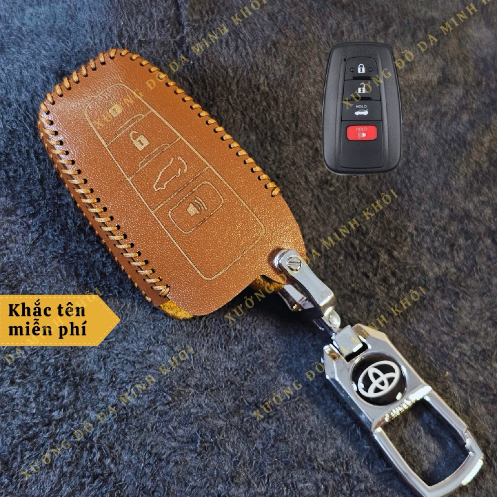 Bao da móc khoá bọc ốp chìa khoá xe ô tô Toyota Corolla Cross, Altis, Camry 2021 - 2024 Handmade da bò nhập khẩu